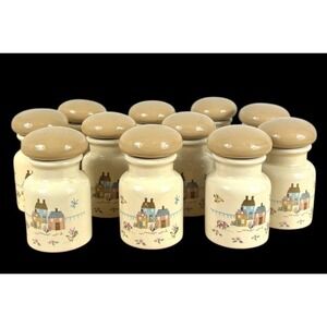 International Stoneware Heartland Spice Jars Set of 11 w/ Lids Country Farm VTG